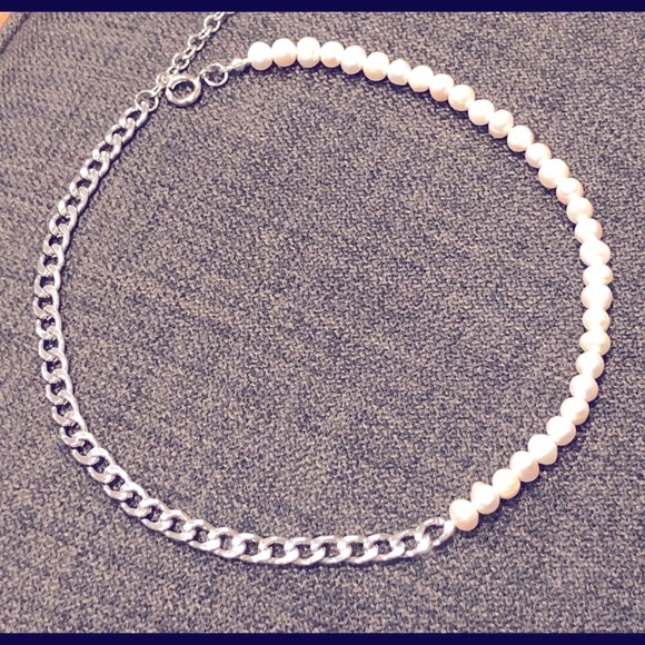 Gift 🎁 Half pearl half chain Contemporary Freshwater Pearl Cuban curb Necklace - Picture 6 of 8